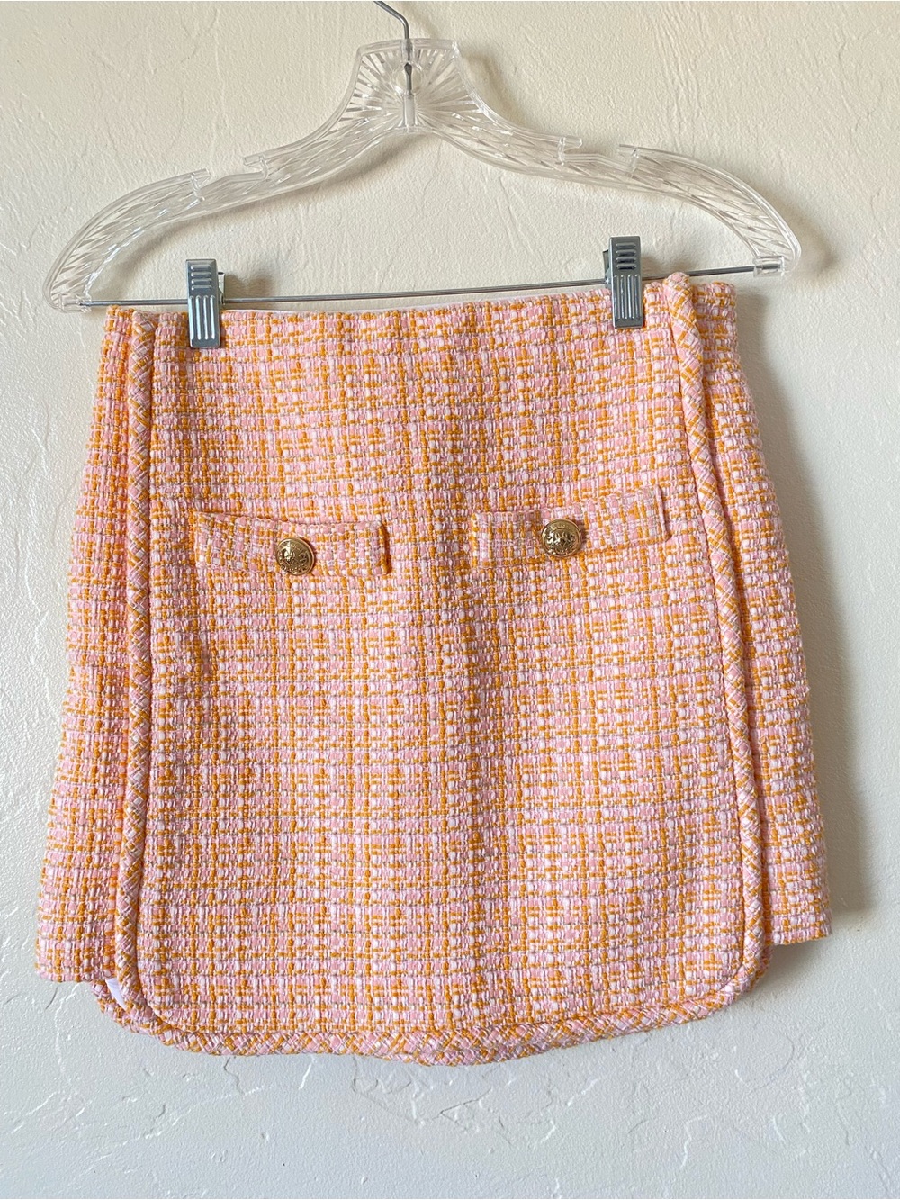 Maje size 34 jilandra orange cream tweed knit button mini skirt